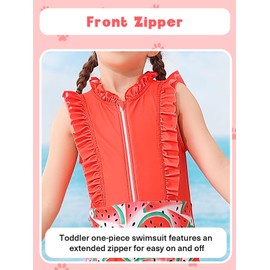 Kimoda Watermelon Swimsuit for Girl 3T 4T Ruffle Red Splicing One Piece Bathing Suit Cute Quick Dry Swimwear for Beach