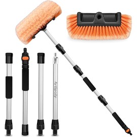 ARTIPOLY 72" Car Wash Brush with Long Handle, Flow-Thru Soft Bristle Car Washing Brush with Extendable Handle and Hose Attachment and On/Off Switch for Car, RV, SUV, Truck, Boat, House Siding
