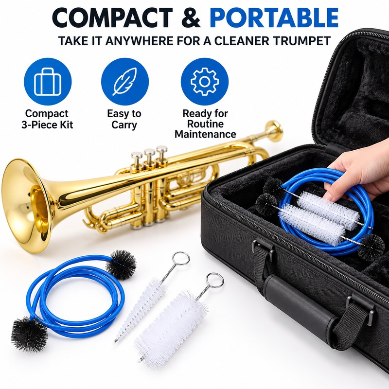 3-Piece Trumpet Cleaning Brush Kit for Instrument Maintenance – Manual