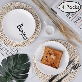 Round Woven Place Mats Natural Corn Straw Place Mats 12 Inch Place Mat Non-Slip Handmade Rustic Heat Resistant Coasters for Home Dining Table (Pack of 4)