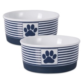 Bone Dry Paw & Patch Ceramic Pet Collection, Small Set, 4.25x2", Nautical Blue, 2 Piece