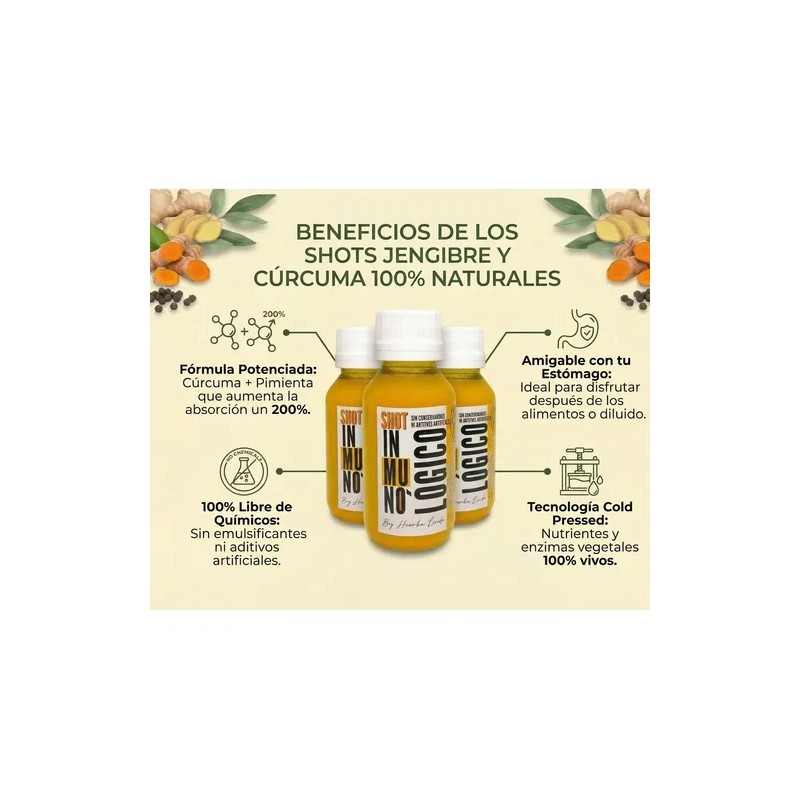 Shots Inmunológicos Cold Pressed Jengibre, Cúrcuma (14 Pack)