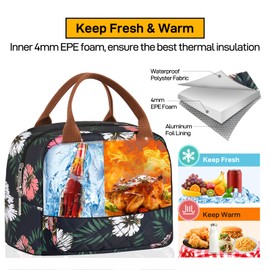 HOMESPON Insulated Lunch Bag for Women Men Work Adult Cooler Bag Lunch Box Container (Flowers 2)