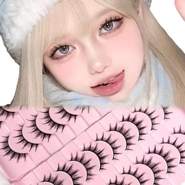 ZEPIQOR Wispy Natural Eyelashes, Artificial Eyelashes, Natural Look, Flared False, Soft, Fluffy Eyelashes, Pack of 10 Pairs