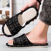 Linen Open Toe Slippers, Soft and Silent Home Slippers for