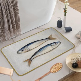 JUIOEIU Coastal Beach Fish Decorative Doormat, Ocean Fish Floor Mat, Vintage Coastal Ocean Beachy Welcome Doormat for Home Indoor Outdoor Front Door Porch Entrance (17 x 30 Inch)