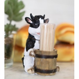 Ebros Farm Bovine Holstein Cow By Wood Barrel Toothpick Holder With Toothpicks