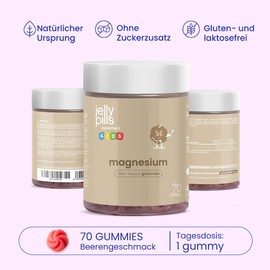 Jelly Pills Kids Gummies 810 mg Magnesium Citrate and Vitamin B6 for Children - 70 Vegan Gummies with Berry Flavour - No Added Sugar - Against Fatigue and Fatigue - 90 mg Magnesium