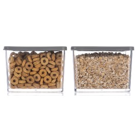 LIVIVO 2pc Stacking Food Storage Containers Set with Fitted Airtight Grey Lids Space-Saving Tubs for Organising Cereals, Pasta, Rice Lunch Snack Box Kitchen BPA Free Portion Control (370ML)