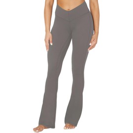 Sunzel Mini Flare Leggings for Women V Crossover Mid Rise Workout Flared Yoga Pants with Tummy Control and Wide Leg 30" Charcoal Gray Medium