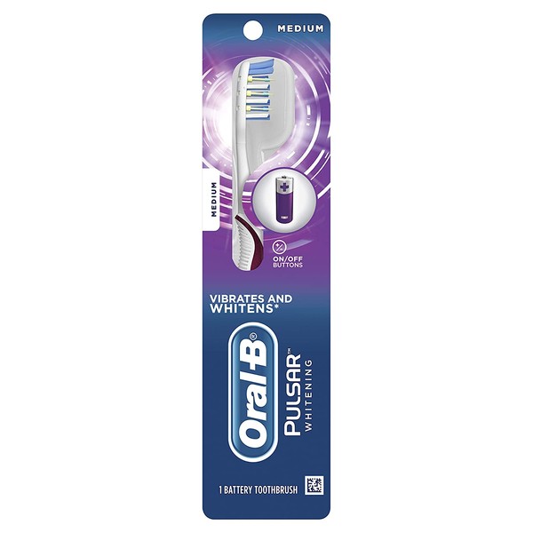 Oral-B 3D White Luxe Pulsar Battery Powered Medium Bristle Toothbrush, 1 Count (Color may vary)