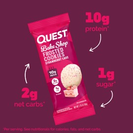 Quest Nutrition Frosted Cookies Twin Pack, Strawberry Cake, 1g Sugar, 10g Protein, 2g Net Carbs, Gluten Free, 16 Cookies