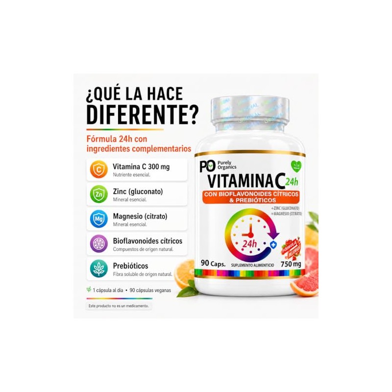 Vitamina C 24h con Bioflavonoides y Prebióticos |Combo duo| Con