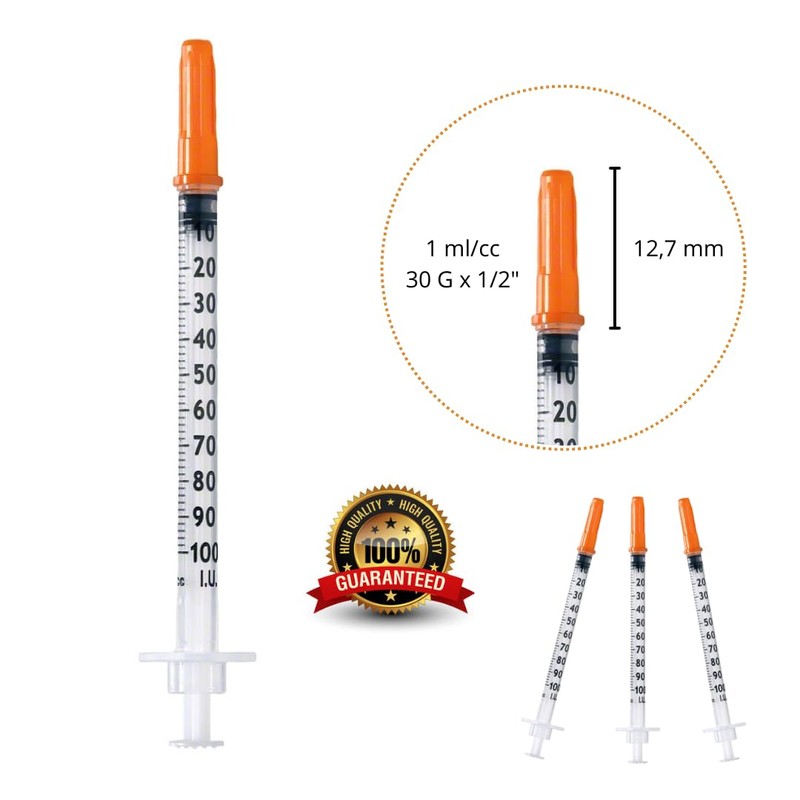 100 x 1 ml/cc Plastic Tube 30G (0.3 x 12.7