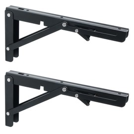 MOOCHE Pack of 2 25.2 cm Metal Angle Shelf Brackets, Foldable Shelf Brackets, Stainless Steel Heavy Duty Shelf Brackets with Curved for Wall Mounting, Black