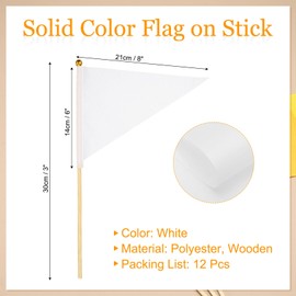 PATIKIL 8x3 Inch Mini Pennant Flags, 12Pcs Wooden Pole Small Handheld Blank Solid Flag on Stick for DIY Graffiti Birthday Carnival Celebration Sports, White