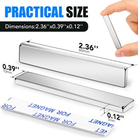 MIKEDE Neodymium Magnets, 12 Pack Strong Magnets Heavy Duty Bar Magnets with Double-Sided Adhesive, Powerful Small Rare Earth Magnets for Fridge, Garage, Kitchen - 2.36 x 0.39 x 0.12in(N25)