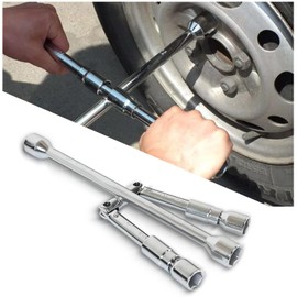 Piburth 14-Inch Cross Lug Wrench, Foldable 4 Way Lug Nut Removal Tool (17,19,21,23mm), Universal Tire Iron Lug Wrench 4 Way for Car, Truck, SUV, RV, Van