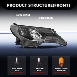Aosky Halogen Model Headlight Assembly Compatible with 2013 2014 2015 Toyota Rav4 HeadLamp Black Housing with Clear Reflector LH & RH