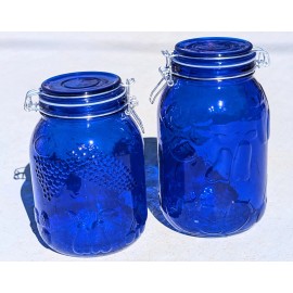 Circleware Blue Orchard cobalt blue colored glass Jars, 2 piece: 53 fl oz & 64 fl oz