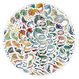 Asian Chinese Dragon Sticker 60 Pcs Waterproof Cute Cartoon Dragon Stickers for Skateboard Water Bottle Laptop Bumper Computer Phone Luggage Cars,Vinyl Funny Animal Stickers for Teens Kids Adults