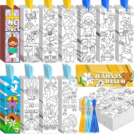 Jetec 240 Pcs He is Risen Color Your Own Bookmarks for Kids Easter Bookmarks Bulk Christian Easter DIY Coloring Blank Bookmark Easter Crafts for Kids Religious for Christian Readers Religious Easter