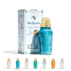 The MixMaster Cocktail Shaker with Strainer and Jigger Measuring Cap - Art Deco Leakproof Glass Drink Mixer for Crafting Cocktails - Innovative Home Bartending Supplies and Accessories - Blue