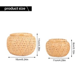 Roundsky Set of 2 Small Decorative Bamboo Baskets with Lid for Storing Small Items. Handmade and Braided Bamboo Box for Storage