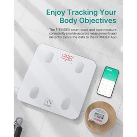 FITINDEX Smart Scale and Tape Measure, Digital Bathroom Scale & Body Tape Measure Sync with APP, Bluetooth Weighing Machine, Body Composition Analyzer, for Health Care