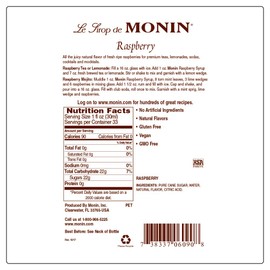 Monin - Raspberry Syrup, Sweet and Tart, Great for Cocktails and Lemonades, Gluten-Free, Non-GMO (1 Liter, 4-Pack)