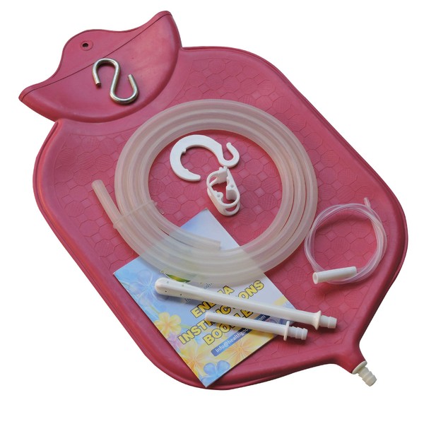 Enema Bag Kit for Colon Cleansing with Platinum Cured Silicone Hose (4 Quart, Open Top) - Red