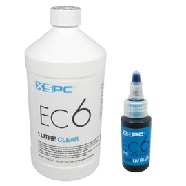 XSPC EC6 Clear Premix PC Coolant (1000mL) and ReColour Dye (30mL) Bundle, UV Blue