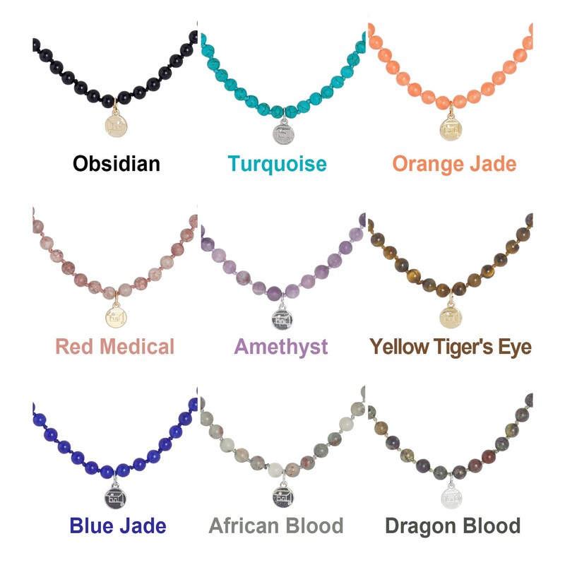 Firstmeet Stone Necklace Long Agate Beads Chain Round Smooth Bracelet