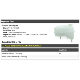 Front Engine Coolant Overflow Expansion Tank with Cap - Compatible with 1994-1999 Land Rover Discovery SD