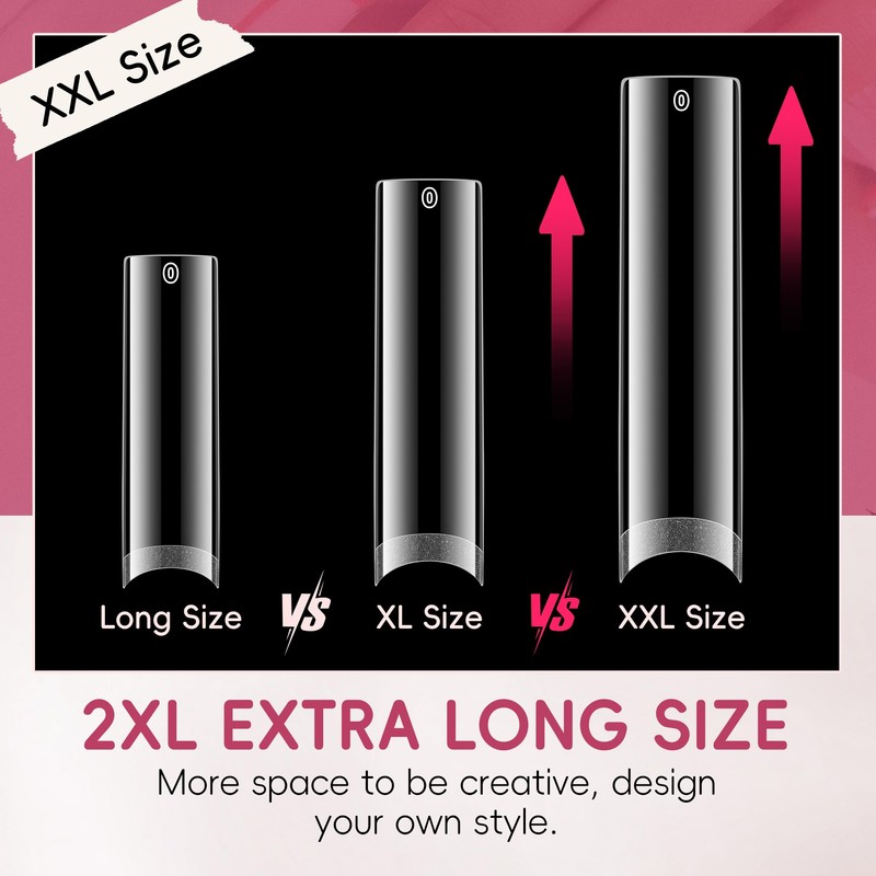 Luckyfairy XXL Nail Tips Square 120 Pcs 12 Sizes -