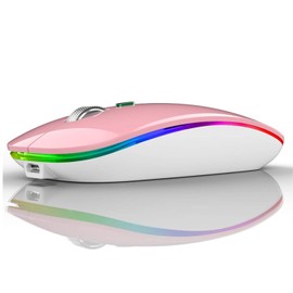 Uiosmuph Bluetooth Maus Kabellose, LED Funkmaus wiederaufladbar Leise Wireless Mouse 2.4GHz Kabellos Optische Maus mit USB Nano Empfänger für PC/Tablet/Laptop Computer (Rosa)