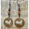 Bronze Etched Heart with Opalescent Dusty Rose Crystal Earrings LOVE