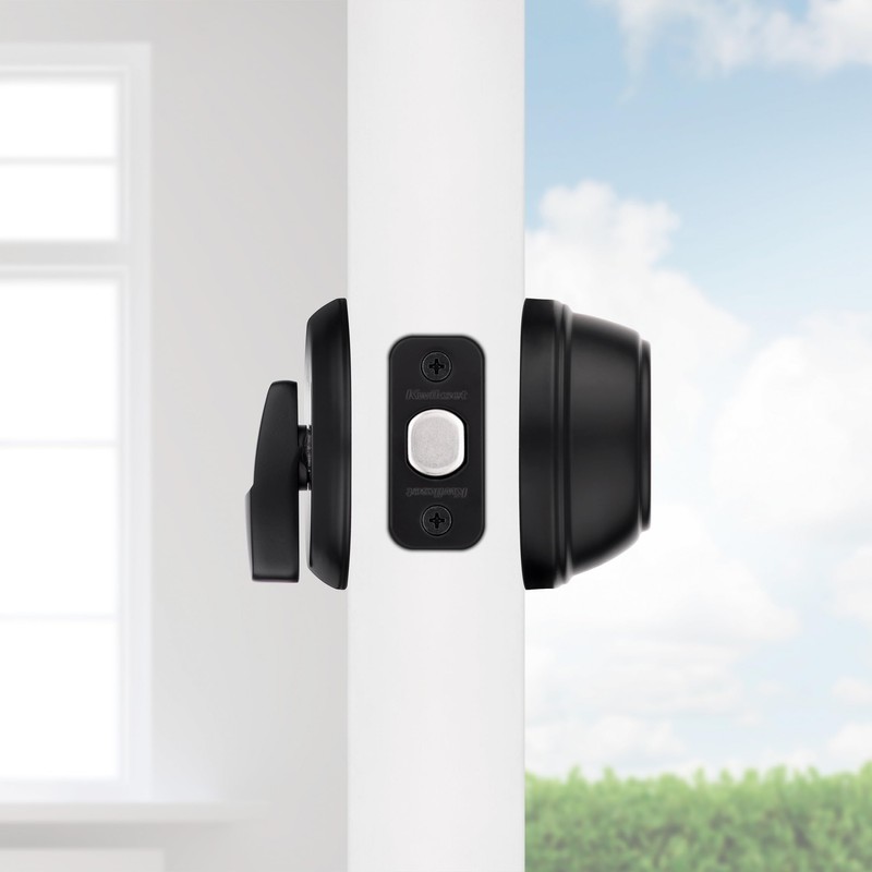 Kwikset 817 Deadbolt Lock, Matte Black Round Exterior Keyed Front