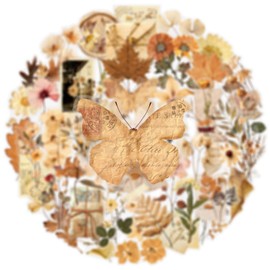 50 Pcs Dried Flower Stickers Aesthetic Autumn PET Transparent Stickers Vintage Plant Decals for Scrapbooking Waterproof Transparent for Resin Crafts Decorative (Dried)