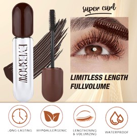 Brown Mascara, Waterproof Mascara for Voluminous & Lengthy Lashes, Silk Fiber Eyelash Mascaras False Lash Effect, Long-Lasting No Smudge Brown Lash Mascaras Non-Caking
