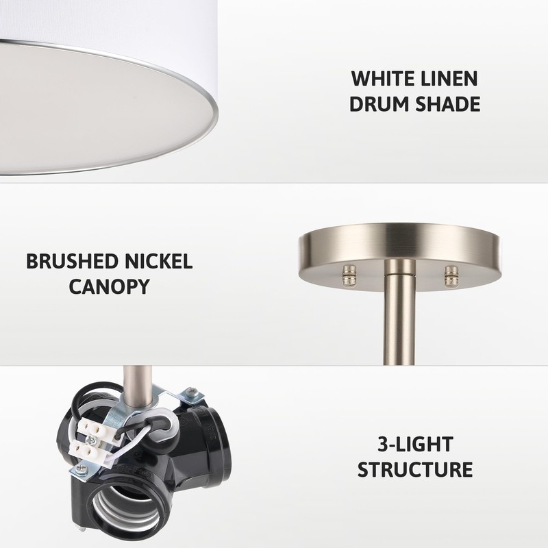 VONLUCE Semi Flush Mount Ceiling Light, 18" Drum Light Fixture