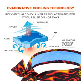Ergodyne Chill Its 6700CT Cooling Bandana, Lined with Evaporative PVA Material for Fast Cooling Relief, Tie for Adjustable Fit, Flames