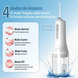 KIROGILY Irrigador Bucal, Water Flosser con Depósito De Agua de 260 ml, Irrigador Dental Recargable Impermeable IPX7, Oral Irrigador Agua Presion con 4 Modos y 5 Puntas de Chorro, para Viajes Hogar (Blanco)