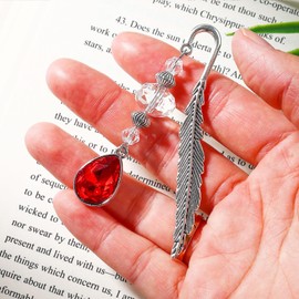 Pyotivol Vintage Bookmark Metal Feather Book Mark with Drop Natural Crystal Pendant Chain Book Marks for Reading Women, Men, Book Lovers, Girls and Teachers Bookmarks(July)