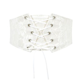 JasGood Women's Wide Corset Elastic Belt Waspie Lace-up Tied Waist Belt for Women Dress Carnival Festival Costume, F white