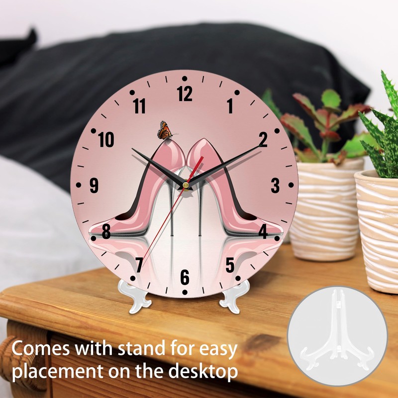 SPUNKER Clock for Bedroom,Pink High Heel Shoes Wall Clocks,Butterfly Battery