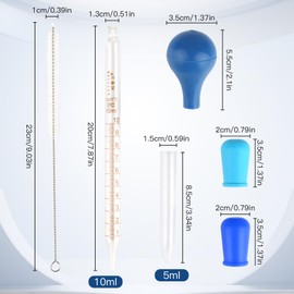 Pack of 4 Pipette Glass, 10 ml & 5 ml Pipettes Dropper x 2, Glass Pipette with Cleaning Brush, Dropper Pipettes with Rubber Caps, Lab Dropper Droppers Pipettes for Laboratory, Food Research