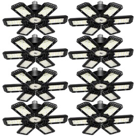 AUDLES 8 Pack LED Garage Light, 200W 20000LM 6500K LED Shop Lights, Garage Lights Ceiling Led with 6+1 Deformable Panels, Screw in E26/E27 Socket Bulb for Warehouse, Workshop, Basement, Barn Lighting