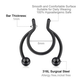 VF VFUN Fake Septum Ring Stainless Steel Clip On Non-Pierced Fake Nose Hoop Rings Nostril Hoop Jewelry for Women Men