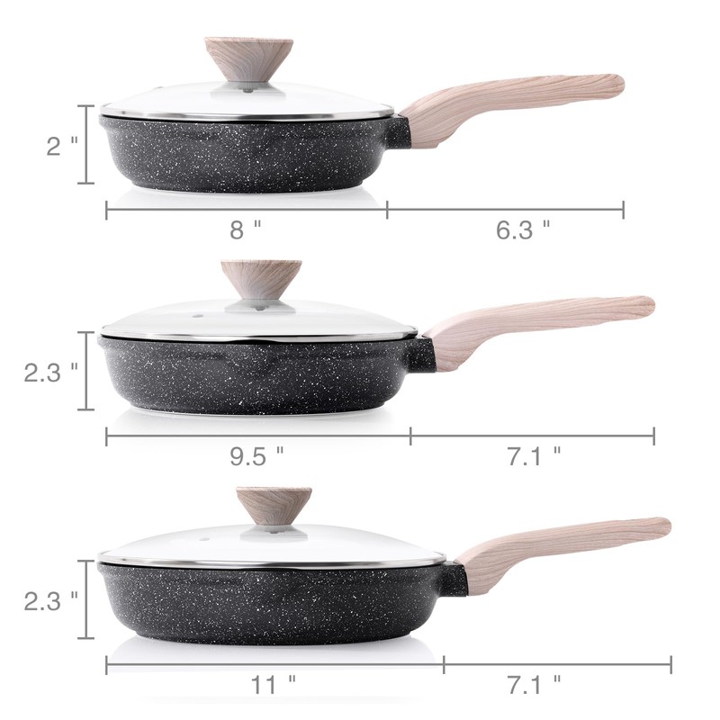 Kordisen Nonstick Frying Pan Set with Lids, 3 Piece Skillet